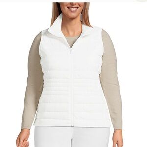 Lands' End Women's White Puffer Vest with Beige Sleeves